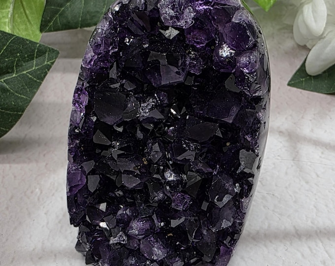 Dark Purple Uruguay Amethyst Freeform, Premium Color Crystal, Small Collector Display, Natural Amethyst with Light Basalt, Grape Jelly Color