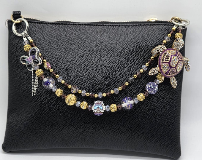 Handmade Turtle & Butterfly Beaded Bag Chain Phone Chain Wristlet | One of a Kind