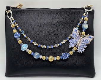 Handmade Butterfly Beaded Bag Chain Phone Chain Wristlet | Multi-Use Charm Strap