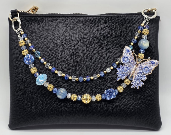 Handmade Butterfly Beaded Bag Chain Phone Chain Wristlet | Multi-Use Charm Strap