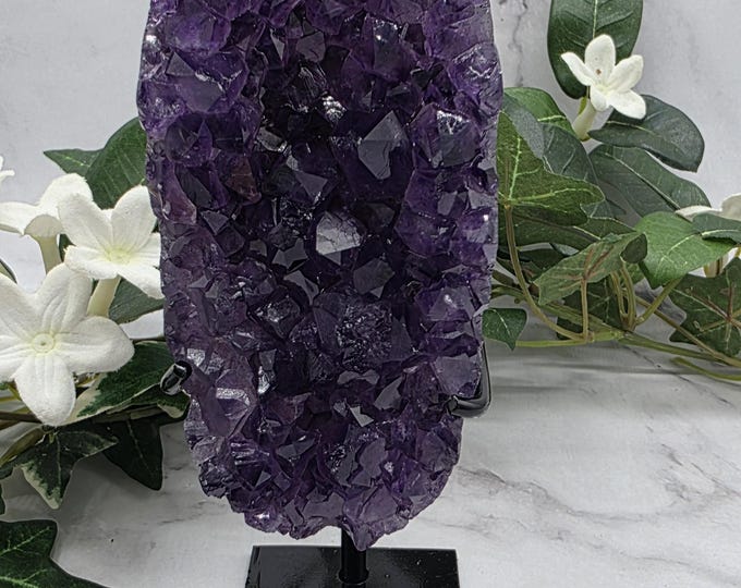 Small Uruguay Amethyst on Stand Deep Purple Crystal Cluster Druzy Display Specimen