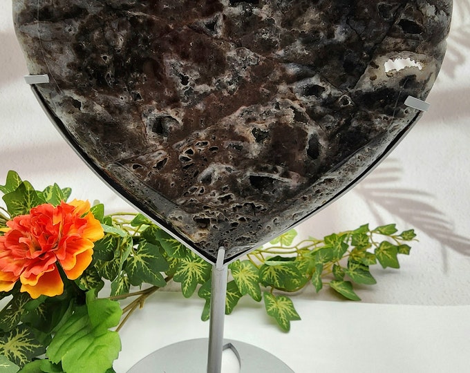 Druzy Sphalerite Heart on Custom Stand: Crystal Healing Decor