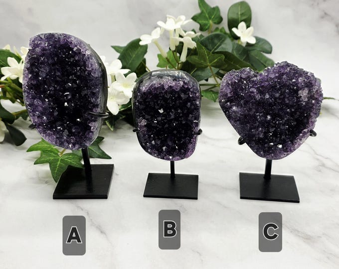 Uruguay Amethyst on Stand, Deep Purple Amethyst Cluster, Black Amethyst Style Crystal, Choose Exact Piece, Crystal Decor
