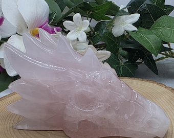 Rose Quartz Dragon Skull, Hand Carved Crystal Skull, Healing Stone of Love, Dragon Head Carving, Heart Chakra Crystal Gift