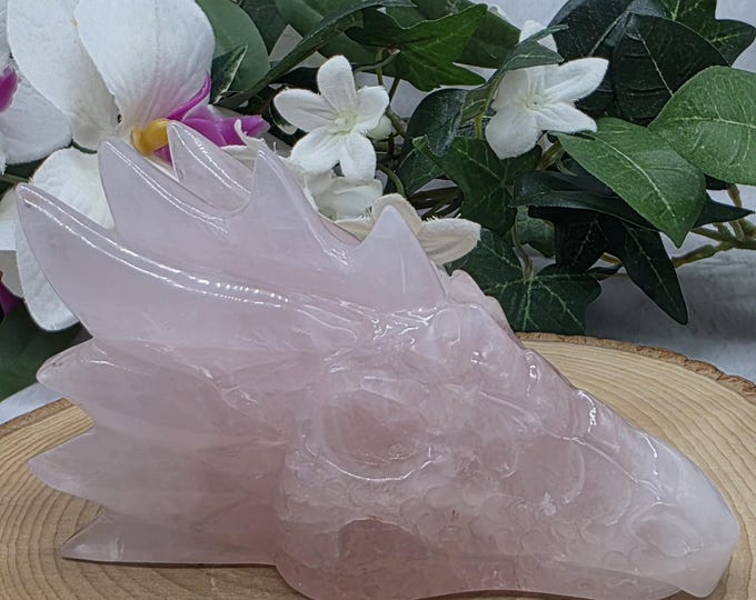 Rose Quartz Dragon Skull, Hand Carved Crystal Skull, Healing Stone of Love, Dragon Head Carving, Heart Chakra Crystal Gift