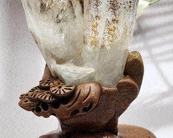 Luxury, Exquisite Garden Quartz Cluster, Points With Complimentary Custom Handcrafted Wood Stand, Nature's Art,