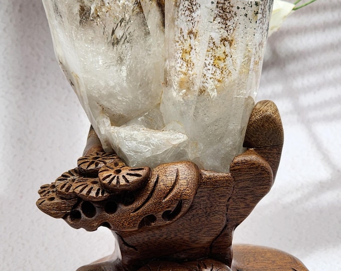 Luxury, Exquisite Garden Quartz Cluster, Points With Complimentary Custom Handcrafted Wood Stand, Nature's Art,