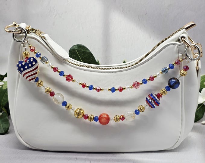 USA 250th Anniversary Patriotic Bag Chain Phone Wristlet American Flag Heart Purse Charm Red White Blue