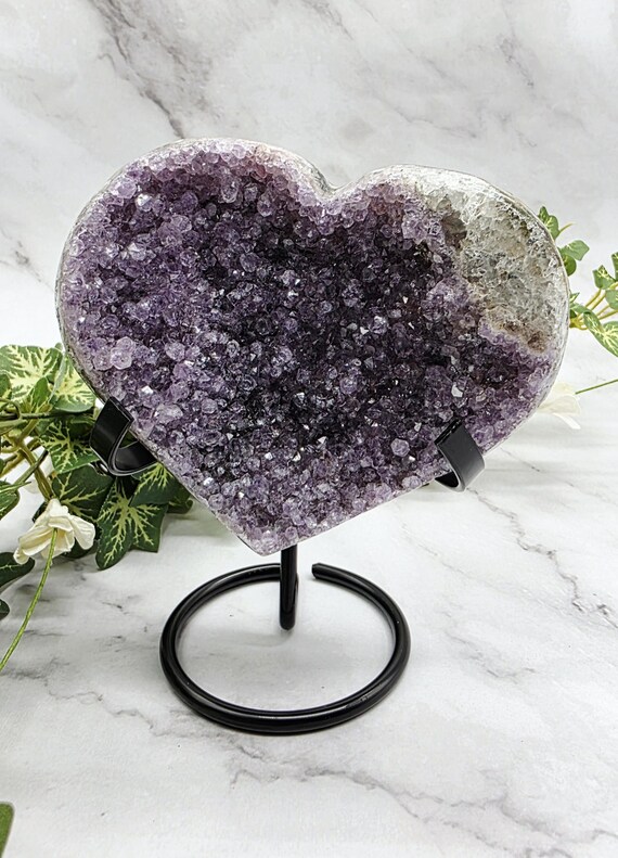 Crystal Heart Carving Amethyst Agate  Large Gemstone with Stand  Reiki Healing Crystal Gift for Crystal Lovers, Crystal Heart