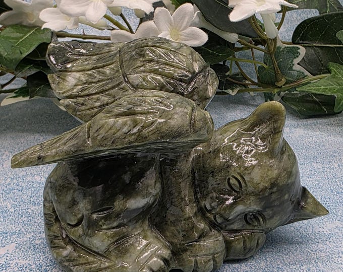 Xiuyan Jade Winged Angel Cat, Pet Memorial Gift, Jade Cat Statue, Pet Loss Gift, Jade Healing Crystal, Spiritual Decor