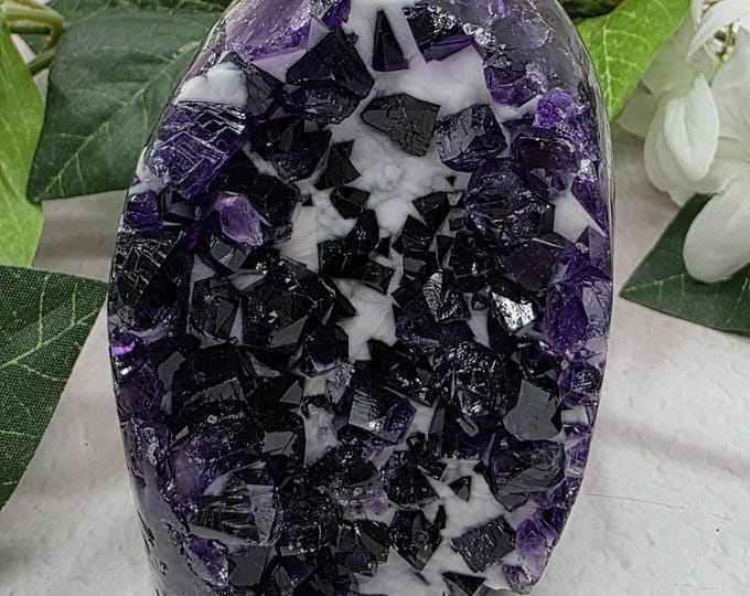 Dark Purple Uruguay Amethyst Freeform with Natural White Mineral Matrix Collector Piece, Grape Jelly Color