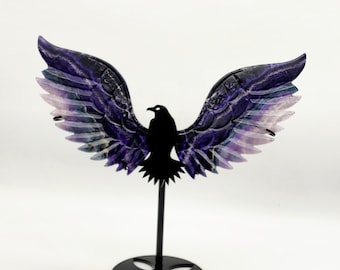 Purple Fluorite Raven Wings on Stand: Spiritual Decor