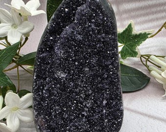 Black Druzy Amethyst, Uruguay Natural Amethyst Cut Base, Starry Night Crystal Cluster Healing Crystals & Home Décor