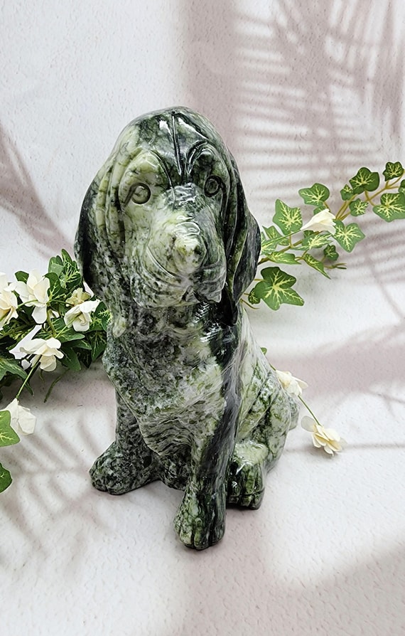 Large Xiuyan Jade Dog Statue Figure, Hand Carved Crystal Dog, Home Decor, Pet Memorial Statue, Dog Lover Gift, Healing Stone Dog