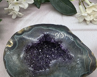 Fully Polished Uruguay Amethyst Geode • Deep Purple Crystal Bowl • Natural Agate & Quartz Display Specimen