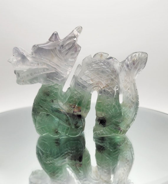 Flourite Dragon, Hand Carved Dragon, Nice Detail, Crystal Energy Healing Flourite, Chinese Year Of Dragon Gift, Crystal Dragon Gift