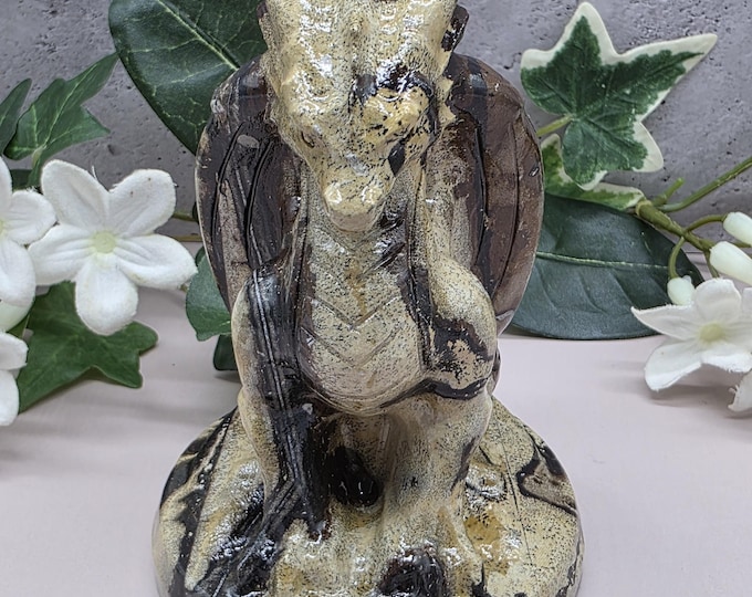 Hand Carved Picture Jasper Dragon Figurine | Natural Stone Carving (1 lb)