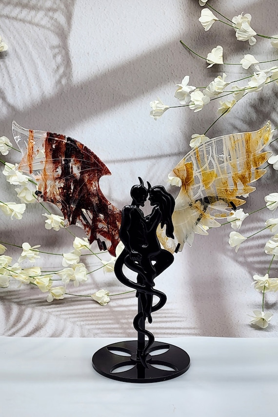 Angel And Devil Wings, Fire Quartz Devil, Golden Healer Angel Wings Set, Unique Hand Carved Wings, Crystal Wings, Fire Quartz Golden Healer