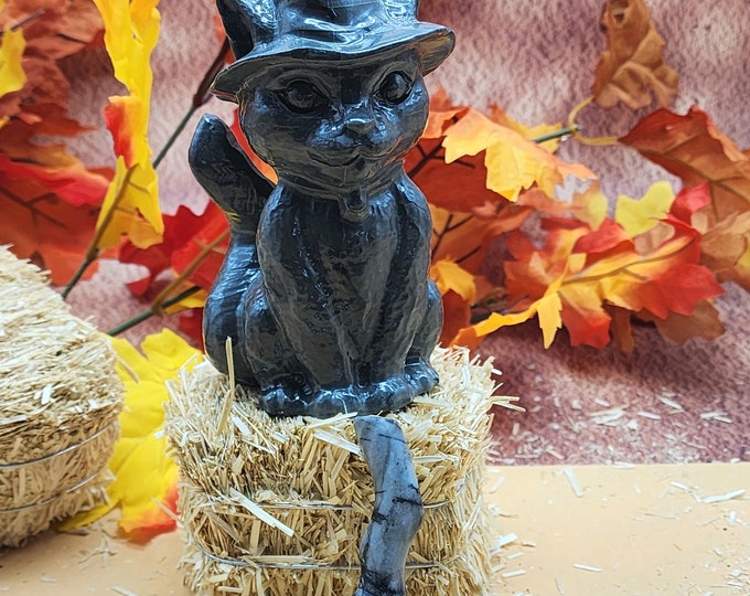 Jasper Witch Cat & Broom Decor Set: Halloween Crystal Carving