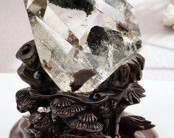 Garden Quartz Floating Island with Handcrafted Sandalwood Stand