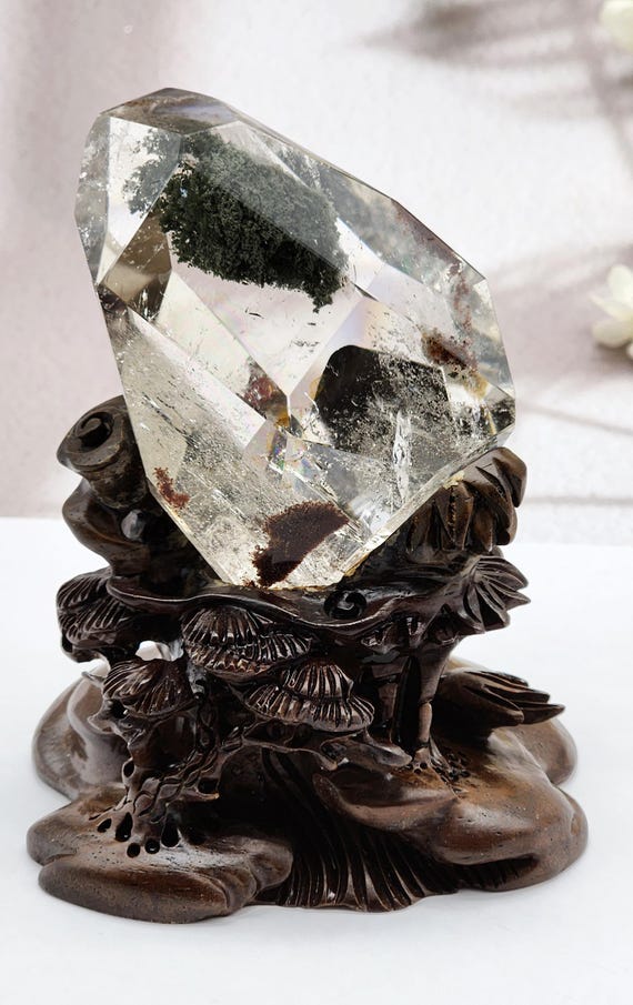 Luxury, Exquisite Garden Quartz Thousand Layers Floating Island, Rainbow, and Complimentary Custom Handcrafted Wood Stand, Nature's Art