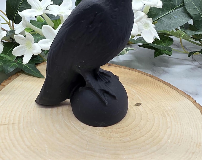 Hand Carved Raw Black Obsidian Crow Raven • Matte Crystal Bird Statue • Gothic Spiritual Decor • Grounding Protection Stone • Mystical Symbo