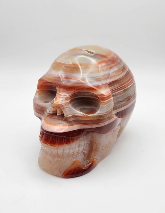Sardonyx Skull, Gemstone Carving, Lots Of Banding, Hand Carved Skull, Sardonyx With Banding Throughout.