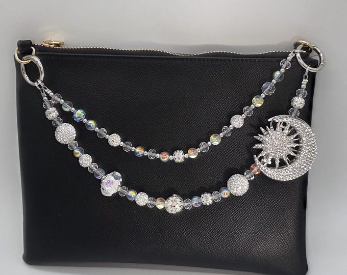 Bling Moon & Star Bag Chain | Double-Sided Phone Wristlet | Celestial Charm | Keychain | Fashion jewelry