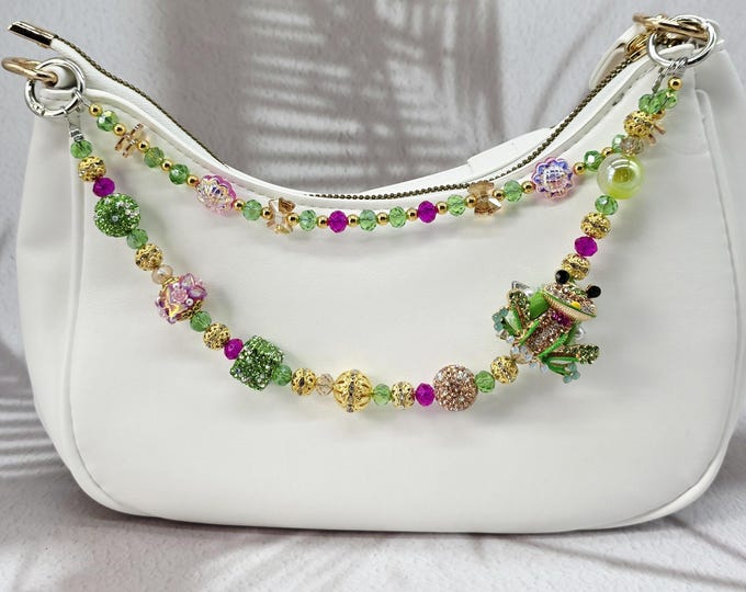 Rhinestone Frog Phone Wristlet Keychain | Crystal Beaded Bag Charm Strap Fashion