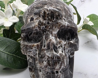 Hand Carved Sphalerite Crystal Skull: Gothic Altar Decoration