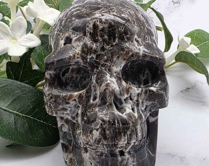 Hand Carved Sphalerite Crystal Skull: Gothic Altar Decoration