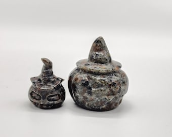 Yooperlite UV Reactive, Pumpkin  Set, Hand Carved, Gemstone Carving, Halloween Ghost And Pumpkin Decor.