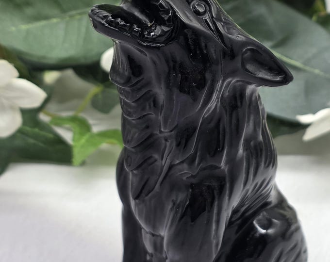 Hand Carved Black Obsidian Wolf Figurine | Protection Grounding Stone Decor