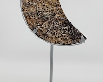 Druzy Sphalerite Crescent Moon with Stand: Carved Crystal Statement Piece