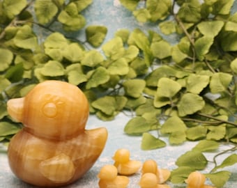 Yellow Calcite Duck and Ducklings Set: Crystal Decor