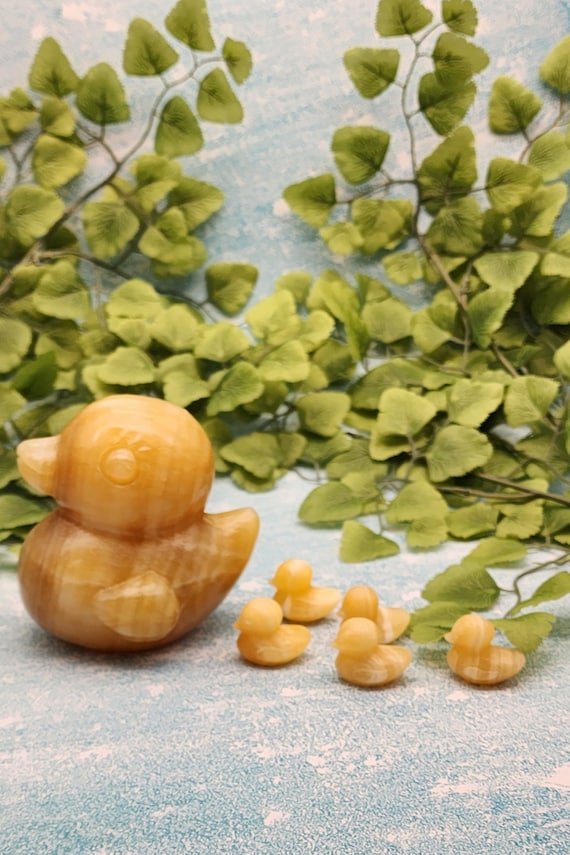 Yellow Calcite Duck And Ducklings Set, Natural Gemstone  Duck Carvings, Duck Fan Gift Idea, Duck Decor, Crystal Energy Gift