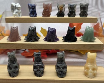 Mini Crystal Ghost Cat Set: Halloween Carvings - Howlite, Labradorite, Agate