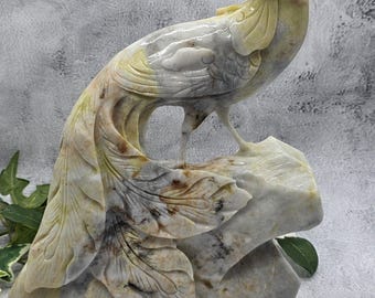 Large Xiuyan Jade Phoenix Sculpture • Hand Carved Jade Bird Statue • 9 lb Stone Phoenix Décor • Rebirth Symbol • Crystal Home Decor