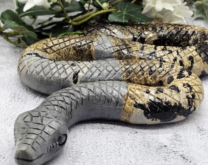 Large Picture Jasper Snake Carving, Hand-Carved Stone Serpent Sculpture, Reptile Decor