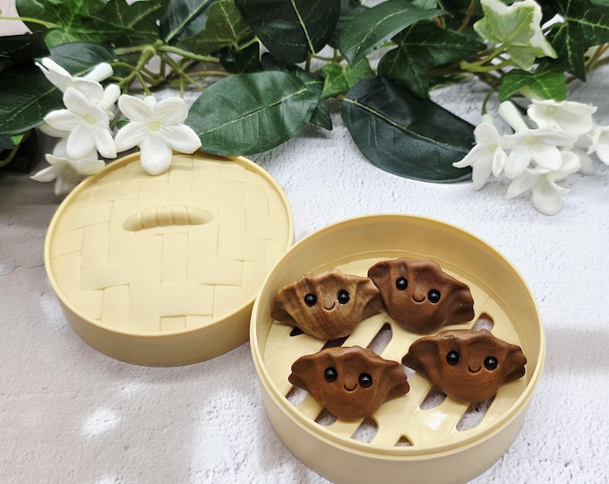 Gemstone Dumpling Carvings with Display Steamer Basket
