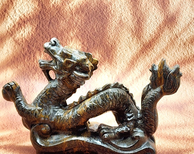 Hand-Carved XL Mountain Jasper Dragon: Crystal Energy Healing