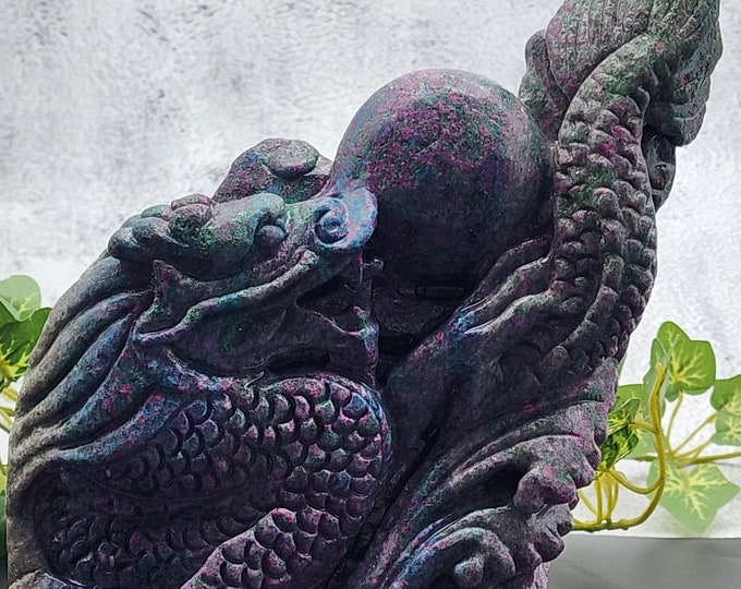 UV Reactive Ruby Kyanite Dragon: Hand-Carved Crystal Statement Piece