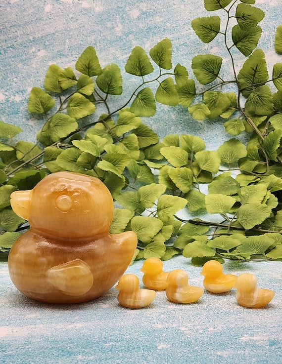 Yellow Calcite Duck And Ducklings Set, Natural Gemstone  Duck Carvings, Duck Fan Gift Idea, Duck Decor, Crystal Energy Gift