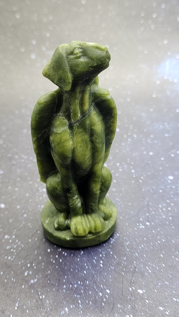 Xiuyan Jade Winged Angel Dog Gemstone Memorial Angel Dog, Pet Loss Gift, Pet Remembrance Carving, Natural Crystal Energy