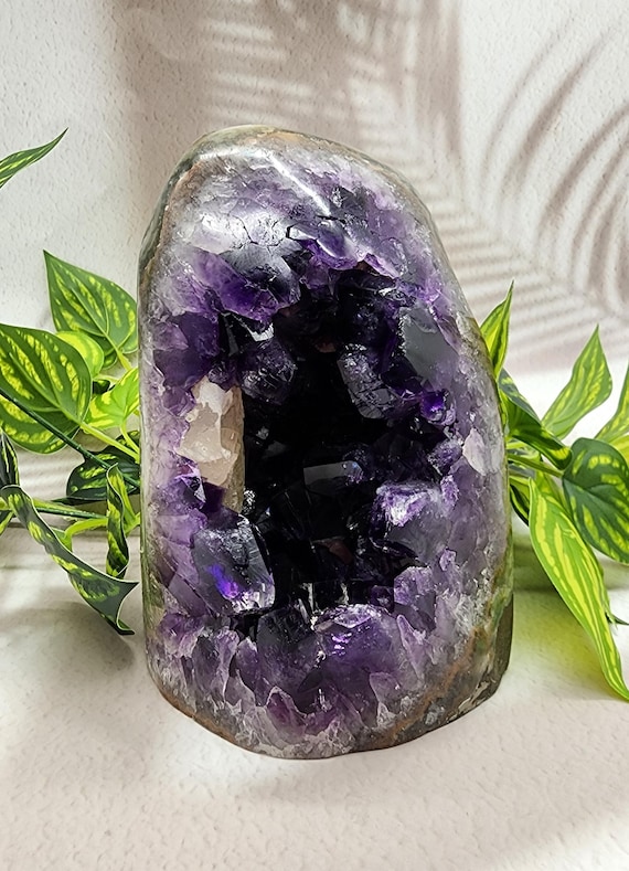 Uruguay Statement Piece, Amethyst Geode, With Calcite inclusion Large Purple Crystal Cluster, Polished Sides, Amethyst Cluster, Collectors G
