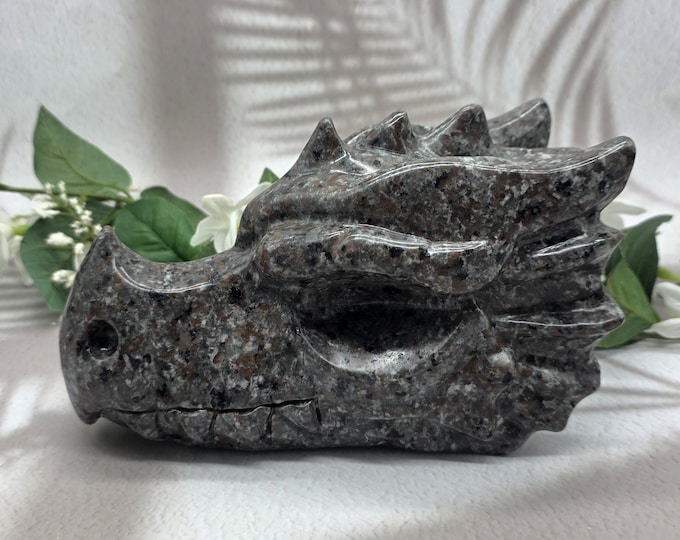 XL UV Reactive Yooperlite Dragon Skull, Statement Crystal Piece,  Over 6 lbs, Glow in the Dark Crystal  Metaphysical Decor  Unique Carving