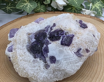 Raw Fluorite on Barite Matrix – Purple Crystal Cluster | Healing Crystal | Mineral Specimen | Metaphysical Decor | Gift for Crystal Lovers