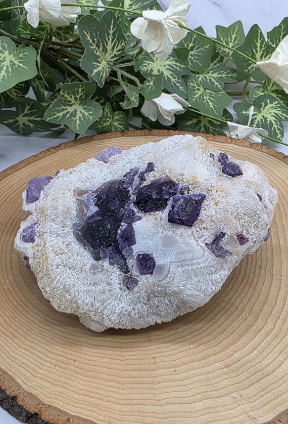 Raw Fluorite on Barite Matrix – Purple Crystal Cluster | Healing Crystal | Mineral Specimen | Metaphysical Decor | Gift for Crystal Lovers