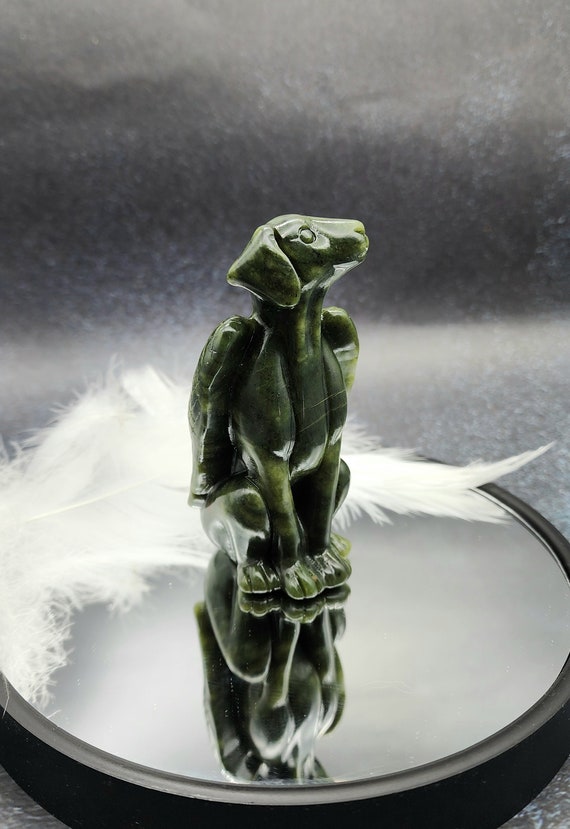 Xiuyan Jade Winged Angel Dog Gemstone Memorial Angel Dog, Pet Loss Gift, Pet Remembrance Carving, Natural Crystal Energy