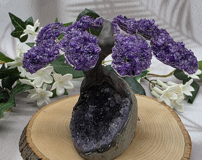 Amethyst Cluster Tree Sculpture Natural Amethyst Bonsai Money Tree | Handcrafted Crystal Art Decor | Healing Gemstone Home & Office Display